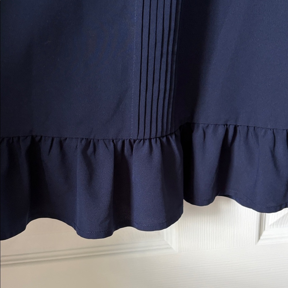 Navy Ruffle-Hem Blouse with Lace Trim - - Picture 5 of 6